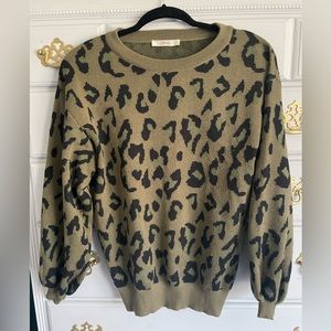 Green and black cheetah sweater, size small.
